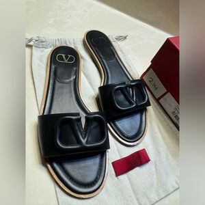 Valentino VLogo Leather Slide Sandals